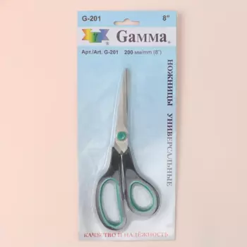 Ножницы Gamma универсальные, 8", 20 см, цвет черный/голубой