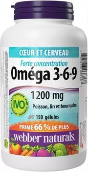 Омега 3-6-9 1200 мг WEBBER NATURALS, 1 610 мг, 150 шт, капсулы