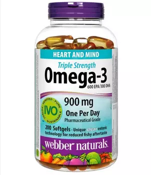 Омега-3 900 мг WEBBER NATURALS тройная сила, 1 974 мг, 200 шт, капсулы