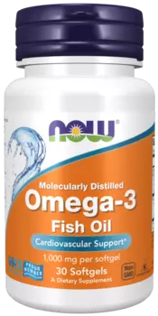 Омега-3 (Omega-3 Fish Oil) 1000 мг NOW, 30 капсул массой 1400 мг(1649)
