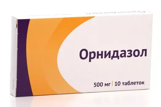 Орнидазол 500 мг, 10 шт, таблетки покрытые пленочной оболочкой