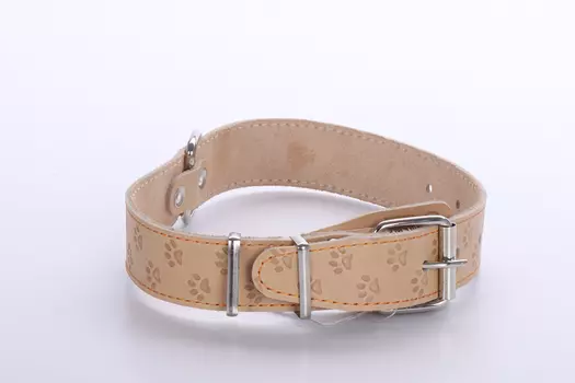 Ошейник № 35 с тиснением лапы короткий бежевый 035КТЛ