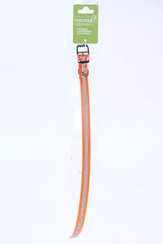 Ошейник из биотана со светоотражающей полосой шир. 15мм оранжевый обх шеи 26-35см