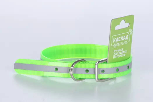 Ошейник из биотана со светоотражающей полосой шир. 20мм зеленый обх шеи 30-40см