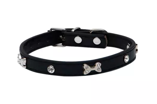 Ошейник "Косточки и стразы", 38 х 1,5 см, чёрный