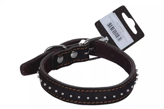 Ошейник кожаный двойной с шипами-ёж 20 мм обхв.шеи 27-35см