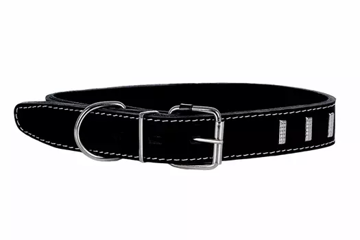 Ошейник кожаный двойной с украшением ширина 35 мм обхват шеи от 50 до 59см