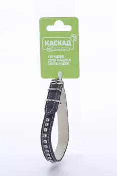 Ошейник кожаный двойной со стразами ширина 12мм обхв.шеи 20-24см