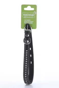 Ошейник кожаный двойной со стразами ширина 15мм обхв.шеи 21-27см