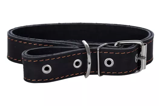 Ошейник кожаный двухслойный, 65 х 3 см, ОШ 40-55 см, микс цветов