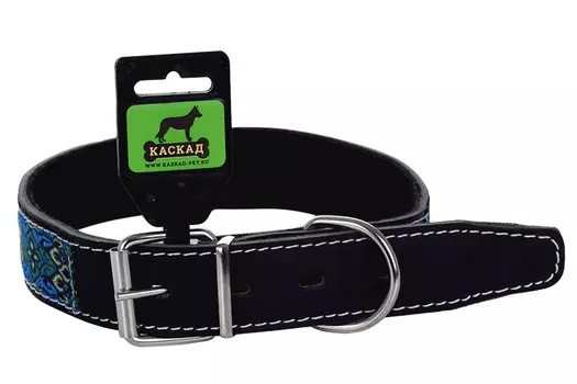 Ошейник кожаный с синтепоном, с тесьмой ширина 35 мм обвхат шеи от 50 до 59 см