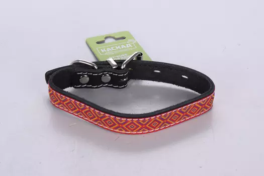Ошейник кожаный с тесьмой ширина 20 мм шеи от 27 до 35 см