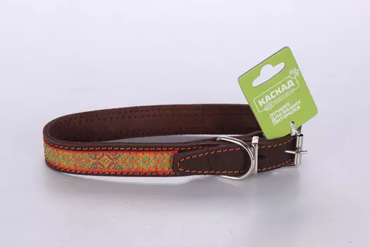 Ошейник кожаный с тесьмой ширина 25 мм обхват шеи от 39 до 46 см