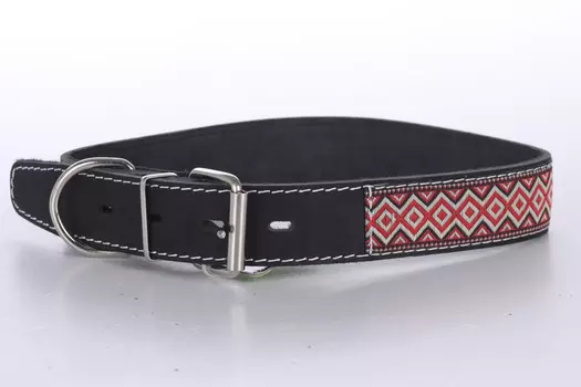 Ошейник кожаный с тесьмой ширина 35 мм обвхат шеи от 50 до 59 см