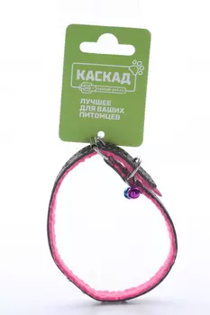 Ошейник кожаный с украшен. на синтепоне с бубенчиками 10ммх28см Черный