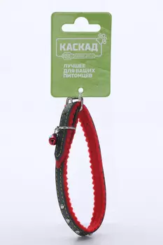 Ошейник кожаный с украшен. на синтепоне с бубенчиками 10ммх28см Зеленый