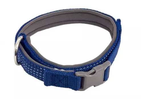 Ошейник нейлон Премиум светоотражающий с неопреновой подкладкой 25ммх42/64см синий