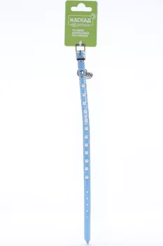 Ошейник Синтетик двойной прошитый д/кошки с жемчугом и бубенчиком 10ммх30см синий