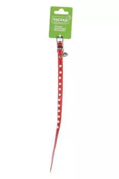 Ошейник Синтетик двойной прошитый д/кошки с жемчугом и бубенчиком 10ммх30см красный