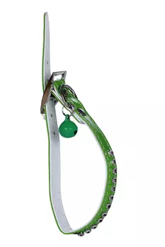 Ошейник Синтетик двойной прошитый д/кошки со стразами и бубенчиком 10ммх30см зеленый