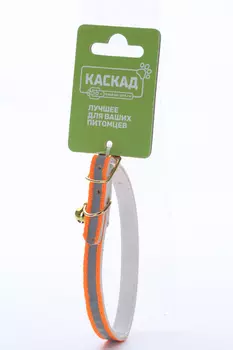 Ошейник Синтетик светоотражающий д/кошки с бубенчиком 10ммх30см оранжевый