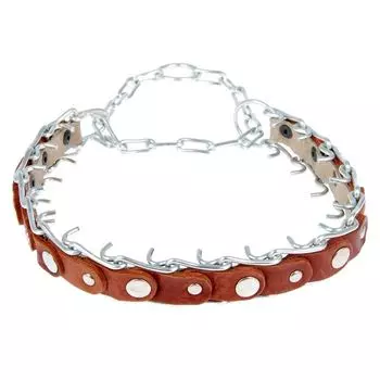 Ошейник строгий проволочный Зооник, сварная цепь и кожа, 3 мм, ширина 3 см, ОШ 50-70 см, микс