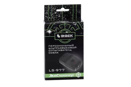 Отпугиватель собак ЭкоСнайпер LS-977 ультразвуковой до 4-6 м питание крона 9V ручной