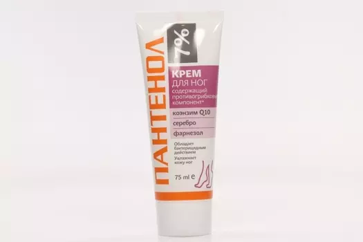 Пантенол 7% крем д/ног противогрибков эффект коэнзим/серебро/фарнезол, 75 мл
