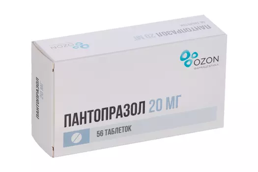 Пантопразол 20 мг, 56 шт, таблетки кишечнорастворимые покрытые оболочкой