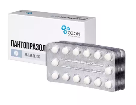 Пантопразол 40 мг, 56 шт, таблетки кишечнорастворимые покрытые оболочкой