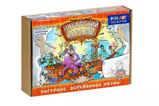 Пазл Нескучные игры FUN ART collection пиратский корабль фигурные/деревянные 106 элементов