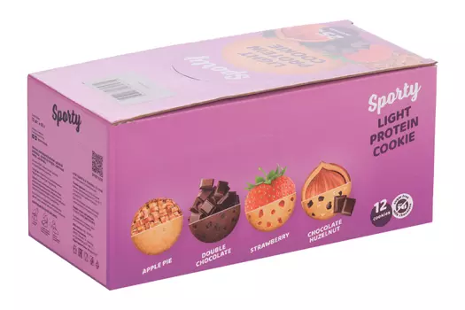 Печенье Sporty Protein Light протеиновое клубника, 40 г, 12 шт