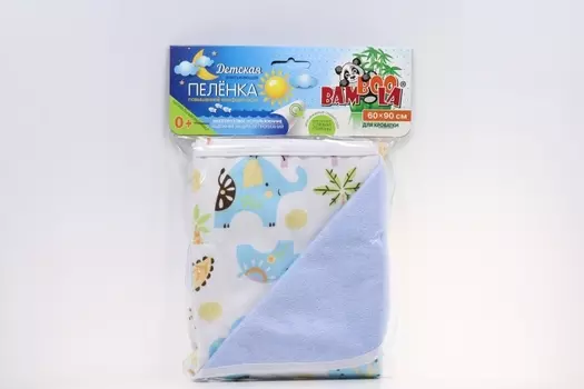 Пеленка Бамбула непромок д/кроватки слон/бегемот/сер зебра/лев голубой 60х90 см
