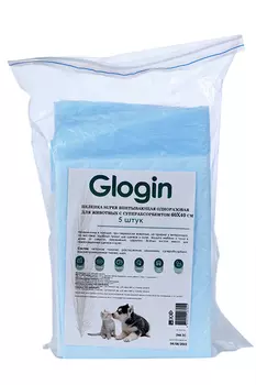 Пеленка GLOGIN super д/животных впитывающая одноразовая с суперабсорбентом 60х40 см 5 шт