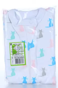 Пеленка-кокон Фабрика Бамбук трикотажная на молнии с подкладом белая кошки р 62-40, (1-3 мес)