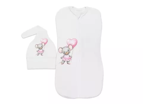 Пеленка-кокон Лакшэри Бейби с принтом д/малыша мышка с шариком р (62-68)