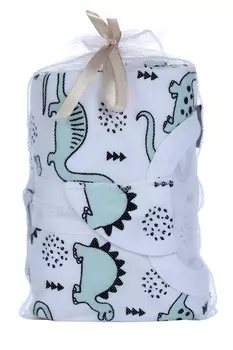 Пеленка-кокон Мьельк с шапочкой Динозавры черный/мятный/белый