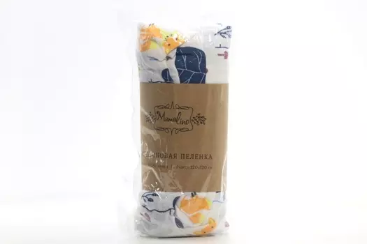 Пеленка Mamalino муслиновая листочки 120х120 см белый/голуб/синий/оранжевый