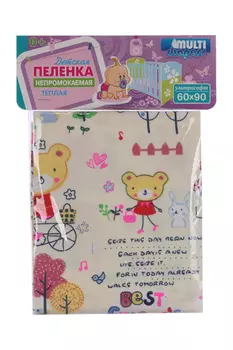 Пеленка Молти Даяпес непромок д/кроватки из ультрасофта мишка на желтом 60х90 см
