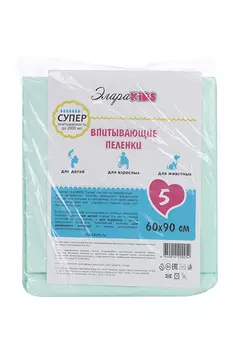 Пеленки ЭлараKids Супер впитывающие зеленые 60х90 см, 5 шт