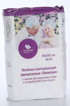 Пеленки Пелигрин однораз впит липкий слой и суперабсорбент 60х90 см, 10 шт