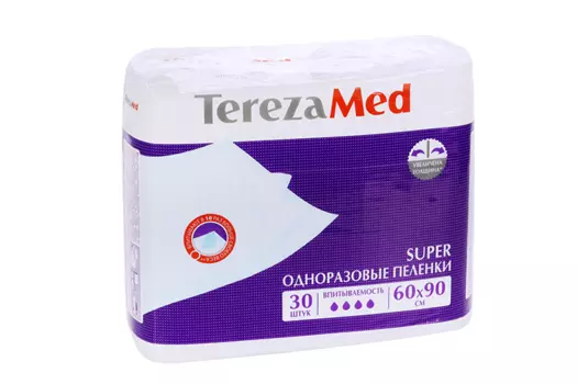 Пеленки TerezaMed Normal мед однораз впитывающие 4х30шт 60х90 см, 120 шт