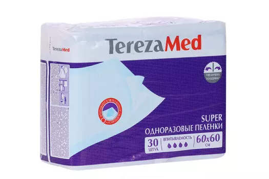 Пеленки TerezaMed Super мед однораз впитывающие 60х60 см, 30 шт