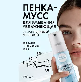 Пенка - мусс для умывания Hello Beauty с ниацинамидом и гиалуроновой кислотой, 170 мл