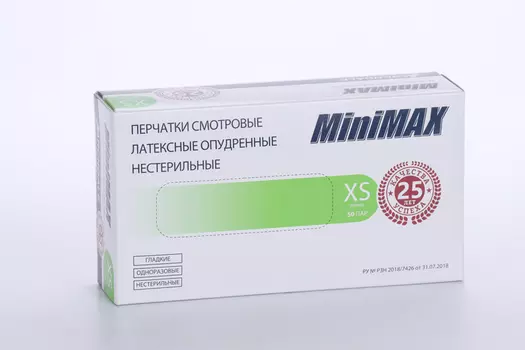 Перчатки ARCHDALE MiniMAX смотровые латексные опудренные гладкие нестер XS, 50 шт