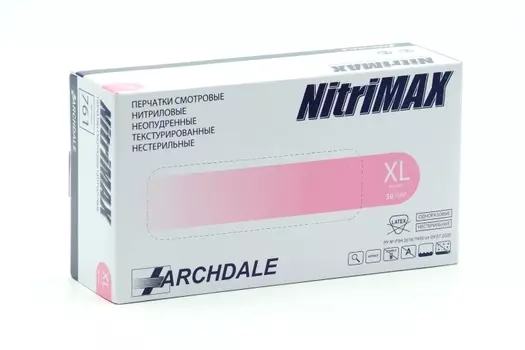 Перчатки ARCHDALE Nitrimax нитрил/смотр/неопудр/текстур/нестер XL, 50 шт, пара розовый