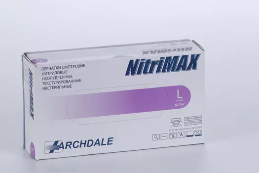 Перчатки ARCHDALE Nitrimax нитрил/смотровые/неопудр/нестерил L, 50 шт, пара сиреневые