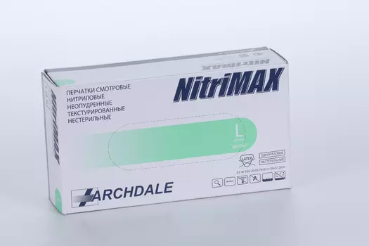 Перчатки ARCHDALE Nitrimax нитрил/смотровые/неопудр/нестерил L, 50 шт, пара зеленые