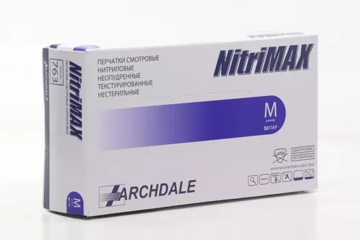 Перчатки ARCHDALE Nitrimax нитрил/смотровые/неопудр/нестерил M, 50 шт, пара фиолетовые