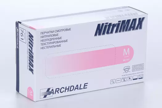 Перчатки ARCHDALE Nitrimax нитрил/смотровые/неопудр/нестерил М, 50 шт, пара розовые